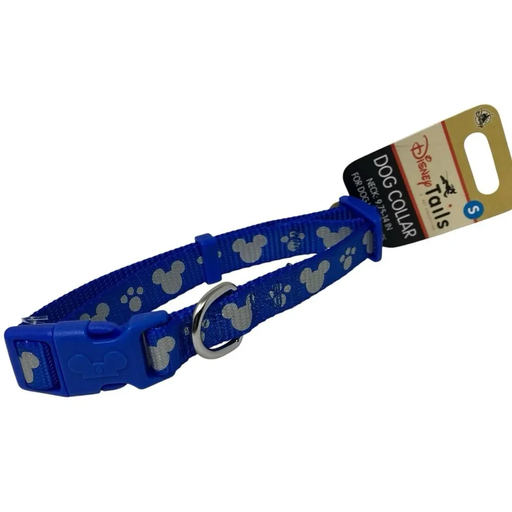 Disney Tails Mickey Mouse Dog Collar Small Blue Paw Print Reflective 9.75-14 In